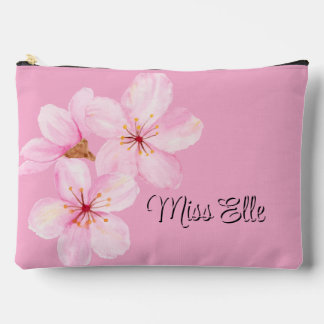 Girly Pink Floral Custom  Accessory Pouch
