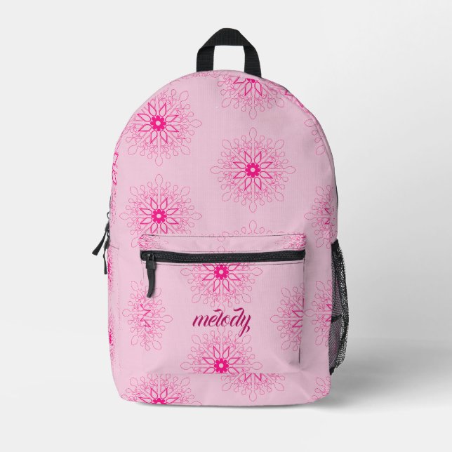 girly Pink Floral feminine Trendy Boho Printed Backpack (Front)