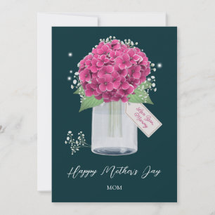 Girly Pink Floral Green Happy Mother's Day Card