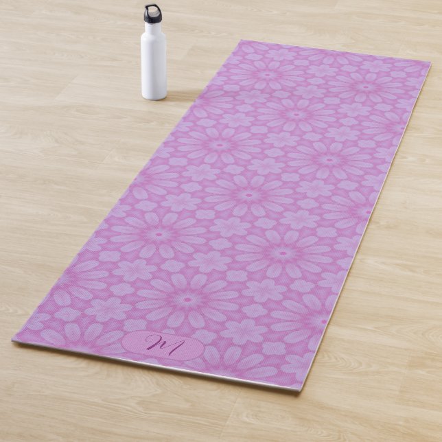Girly Pink Floral Pattern Colourful Yoga Mat (In Situ)