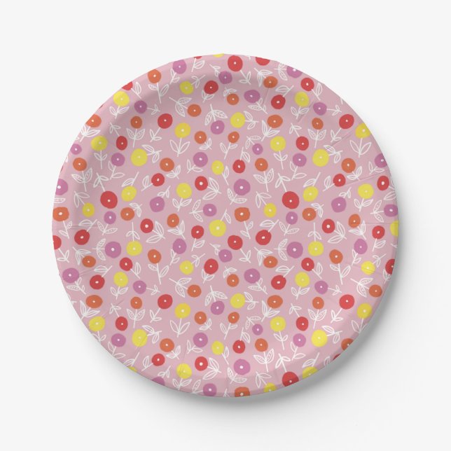 Girly pink floral pattern paper plate (Front)