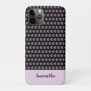 Girly Pink Floral Personalized Black iPhone 11 Pro Case