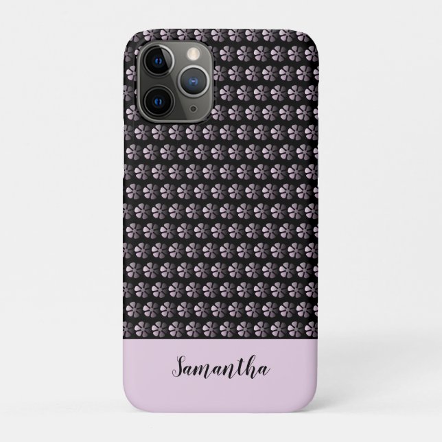 Girly Pink Floral Personalized Black  Case-Mate iPhone Case (Back)