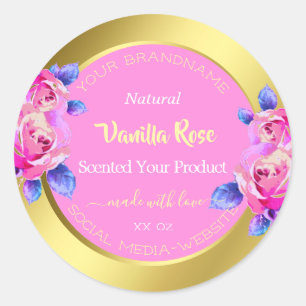 Girly Pink Floral Product Packaging Labels Gold