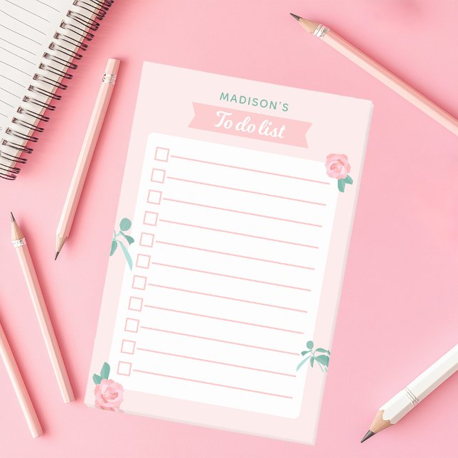 Girly Pink Floral Rose Personalized To Do List Post-it Notes (Creator Uploaded)