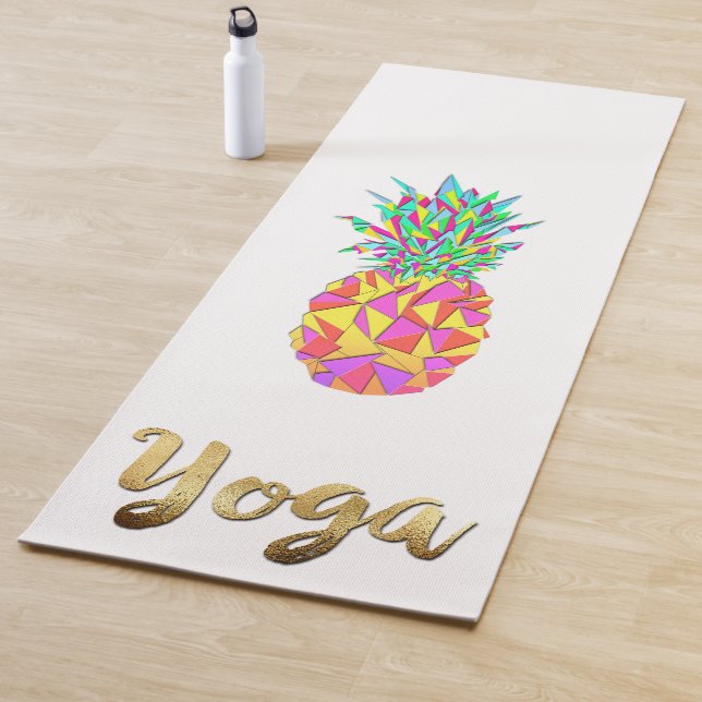 Girly Pink Geometric Triangles Pineapple Gold Yoga Yoga Mat (In Situ)