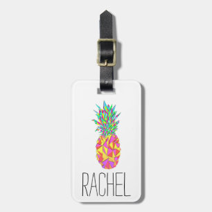 Girly Pink Geometric Triangles Pineapple Monogram Luggage Tag