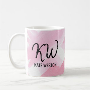 Girly Pink Giant Watercolor Brushstrokes Monogram Coffee Mug