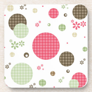 Girly Pink Gingham Pattern Circles Cute Daisies Coaster