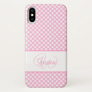 Girly Pink Gingham Pattern Name and Initial Case-Mate iPhone Case
