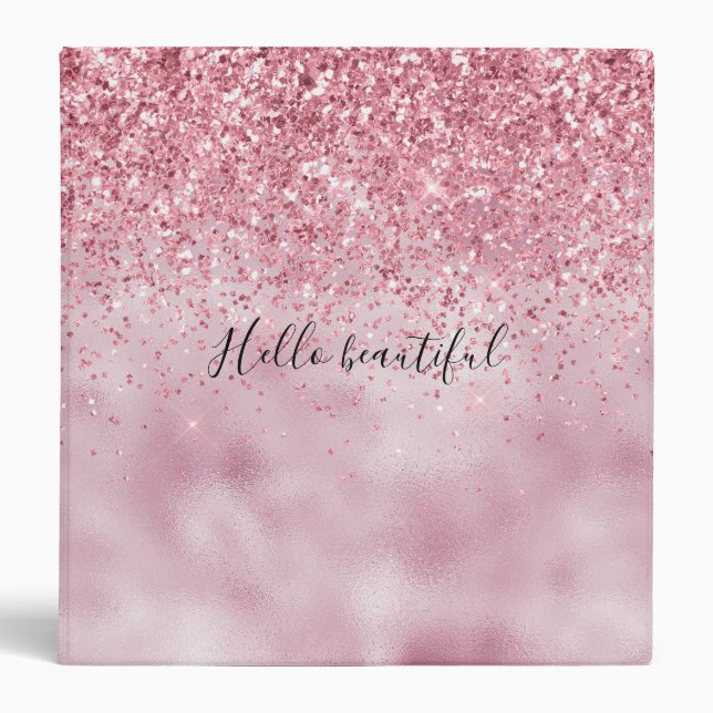 Girly Pink Glam Glitter sparkle Binder (Front)