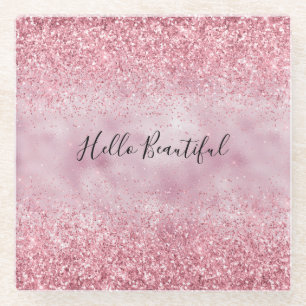 Girly Pink Glam Glitter sparkle Glass Coaster