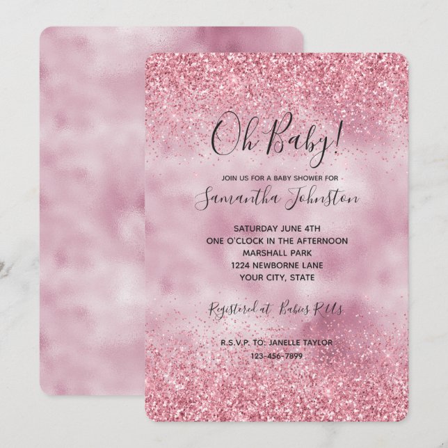 Girly Pink Glam Glitter sparkle Invitation (Front/Back)