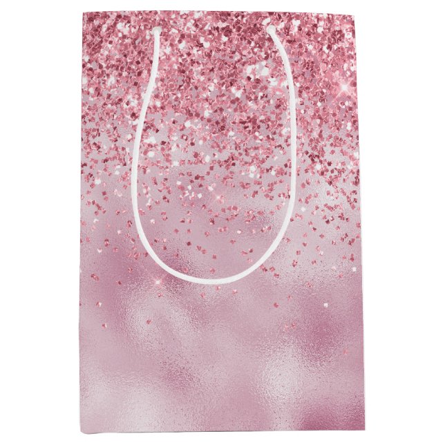 Girly Pink Glam Glitter sparkle Medium Gift Bag (Front)