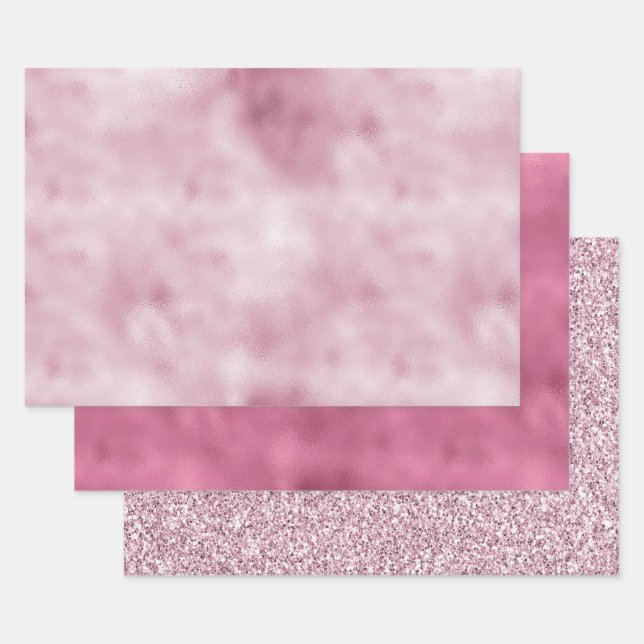 Girly Pink Glam Glitter sparkle Wrapping Paper Sheet (Set)