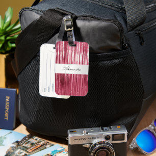 Girly Pink Glam Glitzy Tinsel Stripes  Luggage Tag