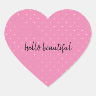 Girly Pink Glam Gold Dots Heart Sticker