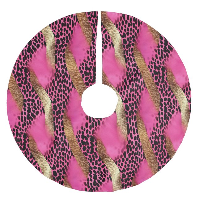 Girly Pink Glam Gold Leopard Christmas Brushed Polyester Tree Skirt (Front)