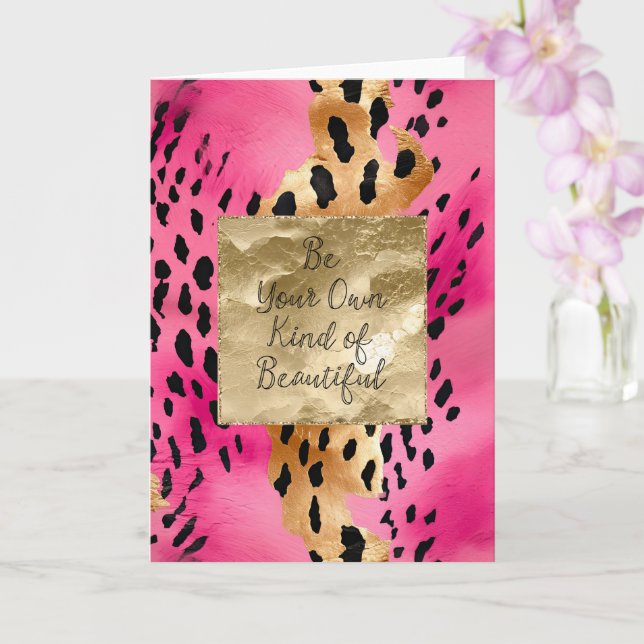 Girly Pink Glam Gold Leopard Print abstract Card (Orchid)