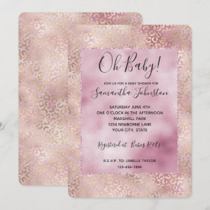 Girly Pink Glam Gold Leopard Print Invitation