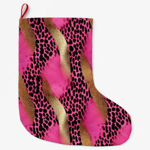 Girly Pink Glam Gold Leopard Print Large Christmas Stocking