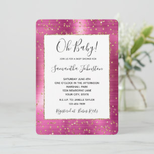 Girly Pink Glam Gold Sparkle Confetti Baby Shower Invitation