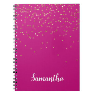 Girly Pink Glam Gold Sparkle Confetti Personalized Notebook