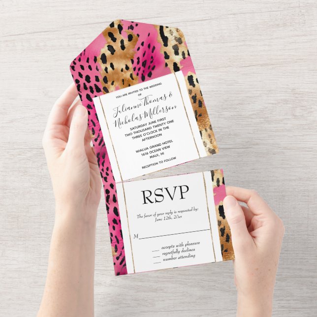 Girly Pink Glam Leopard Print All In One Invitation (Tearaway)