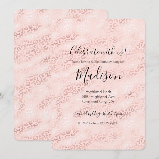 Girly Pink Glam Leopard Print Ombre Invitation (Front/Back)