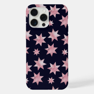 Girly pink glam stars on night blue sky iPhone 15 pro max case