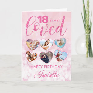 Girly Pink Glitter 18th Birthday Photo Collage Card