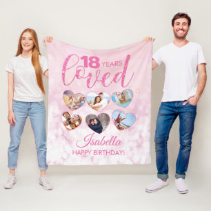 Girly Pink Glitter 18th Birthday Photo Collage Fleece Blanket