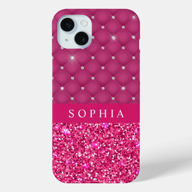Girly Pink Glitter and Diamonds Personalized  Case (Back)