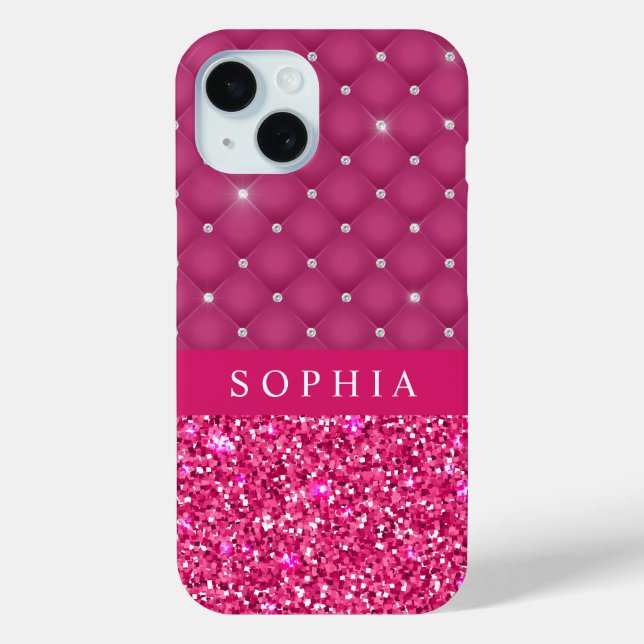 Girly Pink Glitter and Diamonds Personalized  Case (Back)