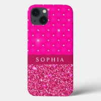 Girly Pink Glitter and Diamonds Personalized