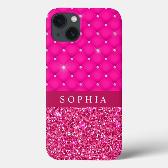 Girly Pink Glitter and Diamonds Personalized  Case-Mate iPhone Case (Back)