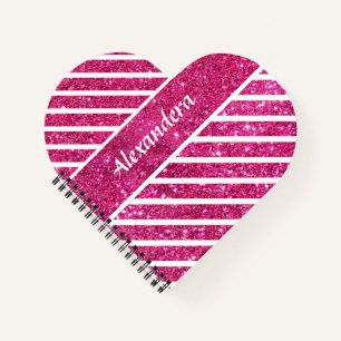 Girly Pink Glitter and White Script Modern glam Notebook