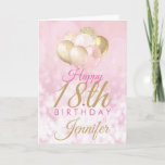 Girly Pink Glitter Balloons 18th Birthday Card<br><div class="desc">A gorgeous blush pink and glitter balloon happy 18th birthday card. This feminine design is the perfect way to wish someone a happy 18th birthday (or any age!) Personalize with our own custom name and message. Pink and gold colored typography on a bubble effect girly background.</div>