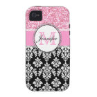 Girly, Pink, Glitter Black Damask Personalized
