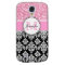 Girly, Pink, Glitter Black Damask Personalized