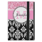 Girly, Pink, Glitter Black Damask Personalized