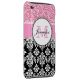Girly, Pink, Glitter Black Damask Personalized iPod Touch Case (Back/Right)