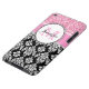 Girly, Pink, Glitter Black Damask Personalized iPod Touch Case (Bottom)