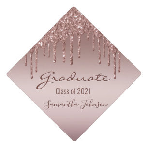 Girly Pink Glitter Class of 2021 Blush Pink Drip G Graduation Cap Topper