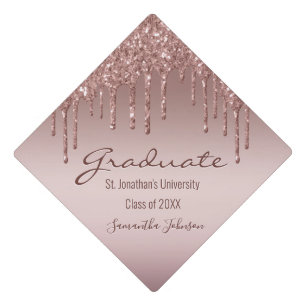 Girly Pink Glitter Class of 2022 Blush Pink Drip Graduation Cap Topper