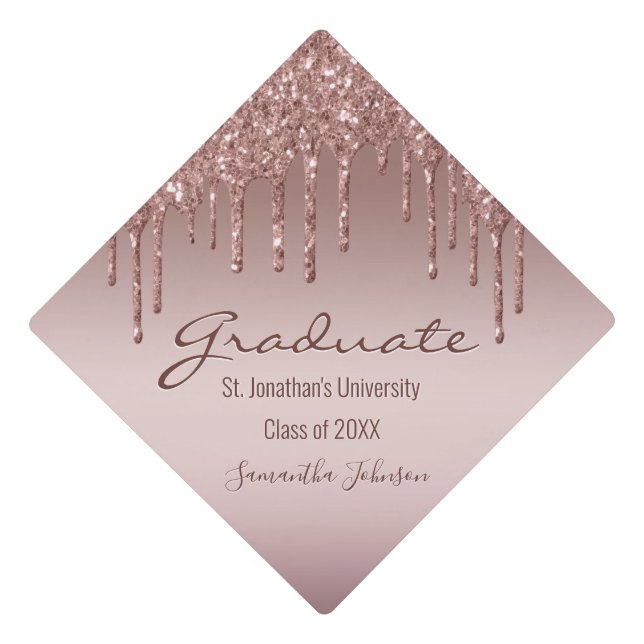 Girly Pink Glitter Class of 2022 Blush Pink Drip Graduation Cap Topper (Front)