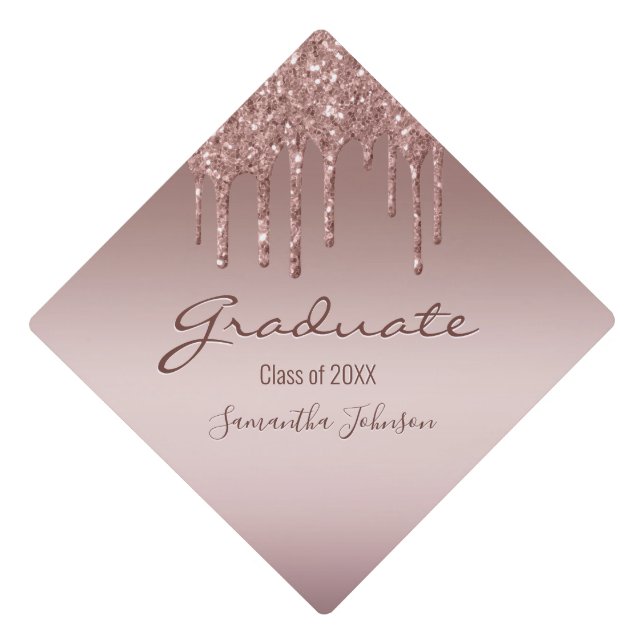 Girly Pink Glitter Class of 2022 Blush Pink Ombre Graduation Cap Topper (Front)