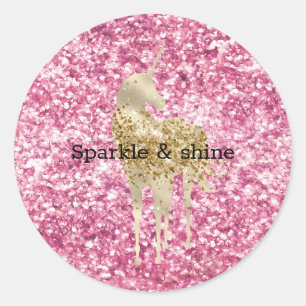 Girly Pink Glitter Confetti Gold Unicorn Classic Round Sticker