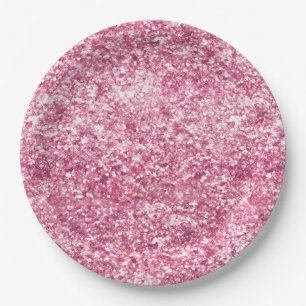 Girly Pink Glitter Confetti Paper Plate