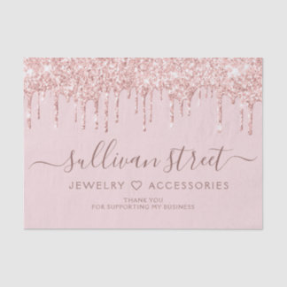 Girly Pink Glitter Drip Small Business Tissue Paper